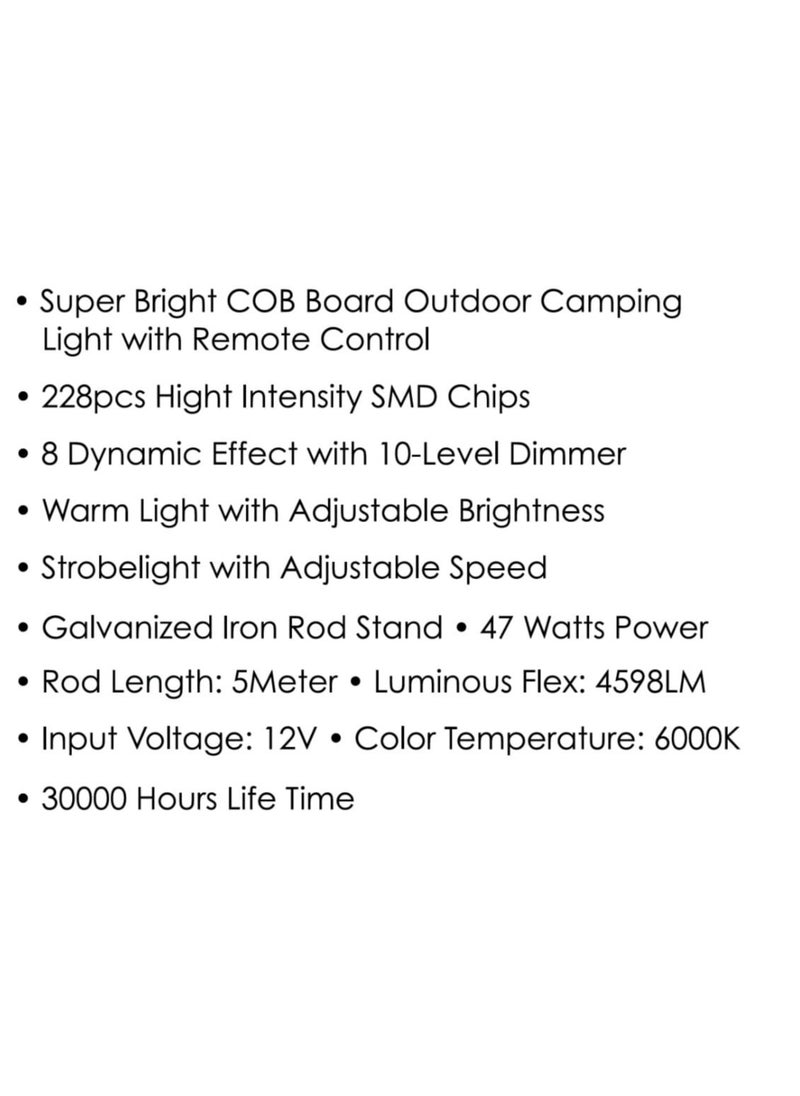 Generic - Super Bright Camping Light 47W with 360° Rotation, Adjustable COB LED, 30000 Hour Lifetime, 5m Tripod Rod Outdoor Camping Lantern with Remote Control - Image 1