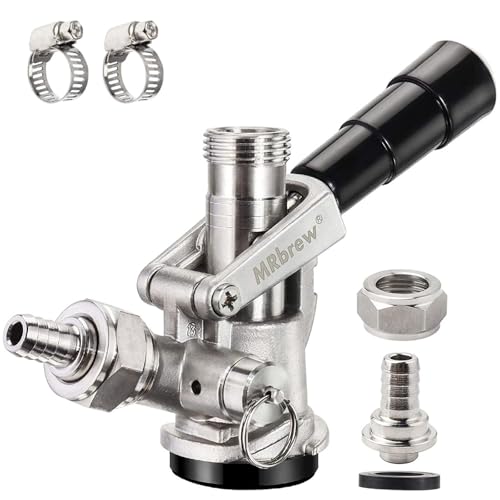 MRbrew All 304 Stainless Steel Keg Coupler, Commercial Sankey Kegerator D System Keg Tap Dispenser for I.D 5/16'' Draft Beer Line Gas Brewing Tubing with Check Valve Sealing Washer Hose Clamp - Image 1