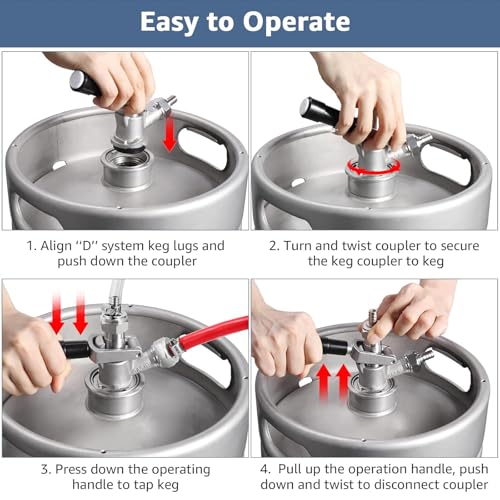 MRbrew All 304 Stainless Steel Keg Coupler, Commercial Sankey Kegerator D System Keg Tap Dispenser for I.D 5/16'' Draft Beer Line Gas Brewing Tubing with Check Valve Sealing Washer Hose Clamp - Image 4