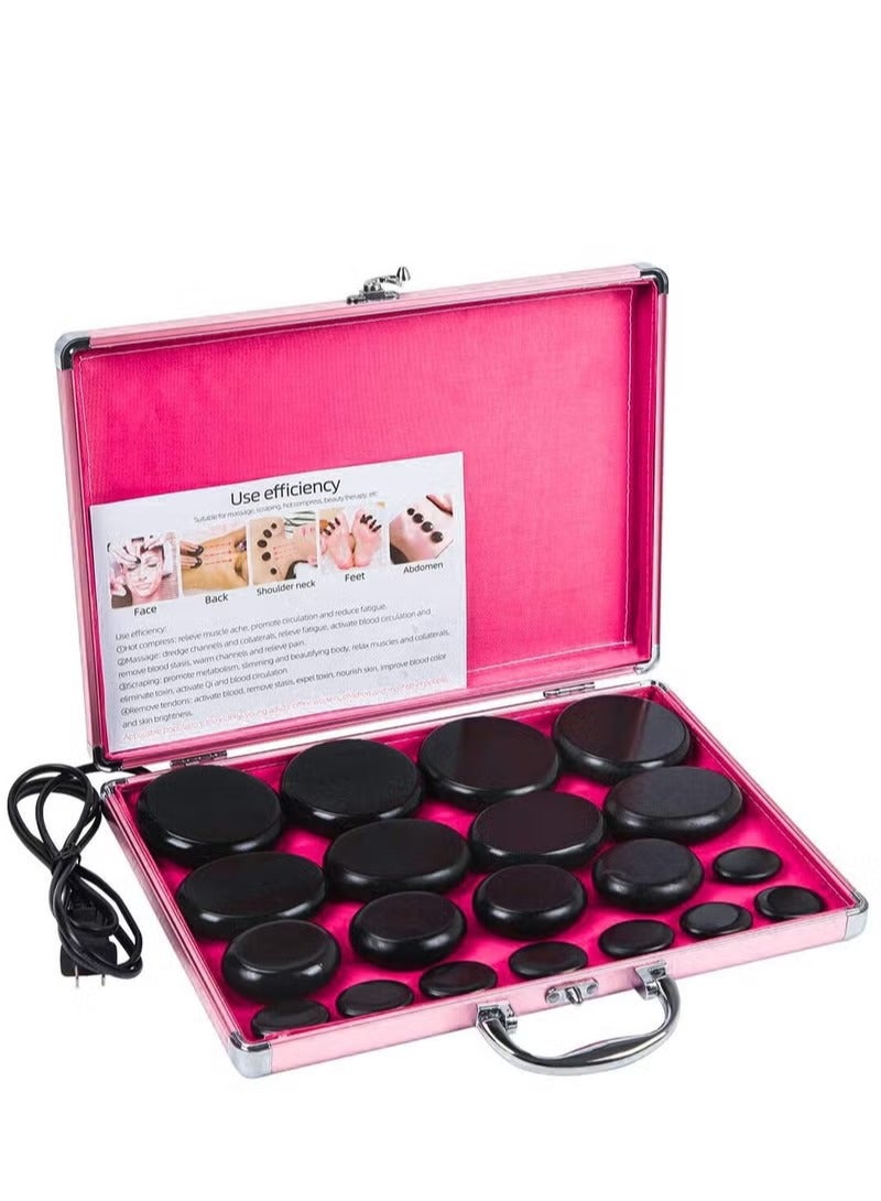 Arabest 20-Piece Portable Soft Natural Basalt Hot Stone Set, Massage Stone Warmer with Heating Box for Spa and Therapy (UK Plug) - Image 1