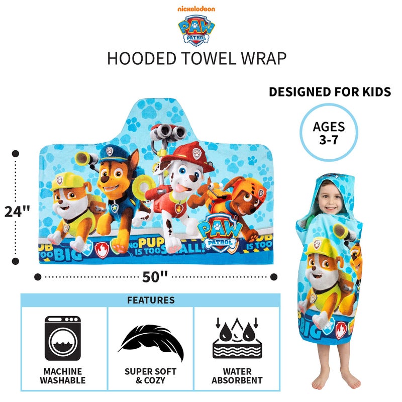 Franco Paw Patrol Blue Bath/Pool/Beach Soft Cotton Terry Hooded Towel Wrap, 24" x 50", By Franco Kids - Image 5