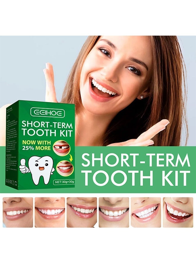EELHOE Short Term Tooth Kit 30g+30g, Temporary Denture Replacement Bead Set with 3 Pieces Dental Tweezers Tools, for Temporary Repair of Missing and Broken Teeth Replacement Dentures - Image 3