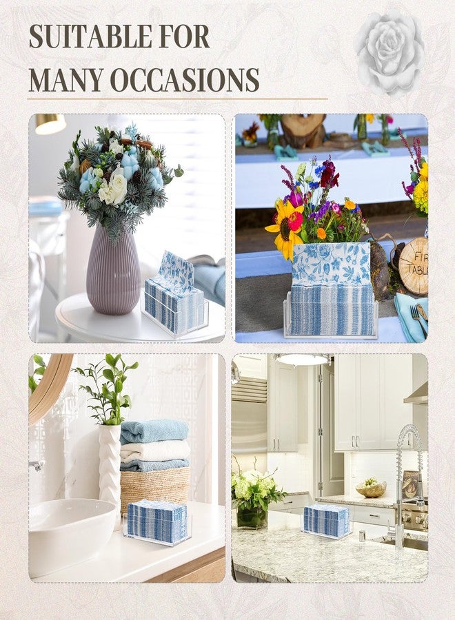 Faccito 100 Pcs Spring Blue Floral Napkins with Acrylic Napkin Holder, 2 Ply Blue and White Floral Chinoiserie Guest Towels for Bathroom Wedding Bridal Shower Party Supplies, 15.8 x 13 Inch - Image 5