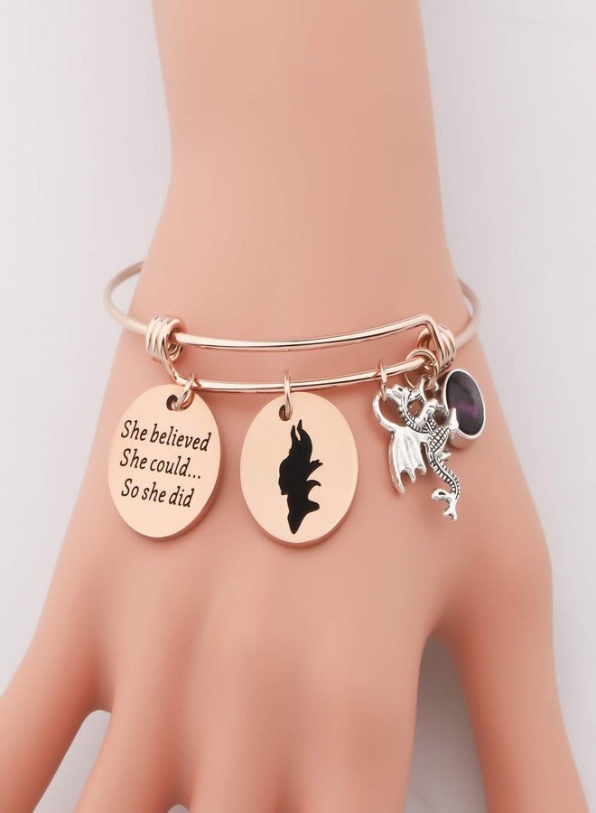 PLITI Funny Movie Inspired Jewelry Movie Gifts Evil Charm Bracelet Sleeping Princess Movie Inspired Gifts She Believed She Could So She Did Silhouette Bangle (she believed male RG bg) - Image 3