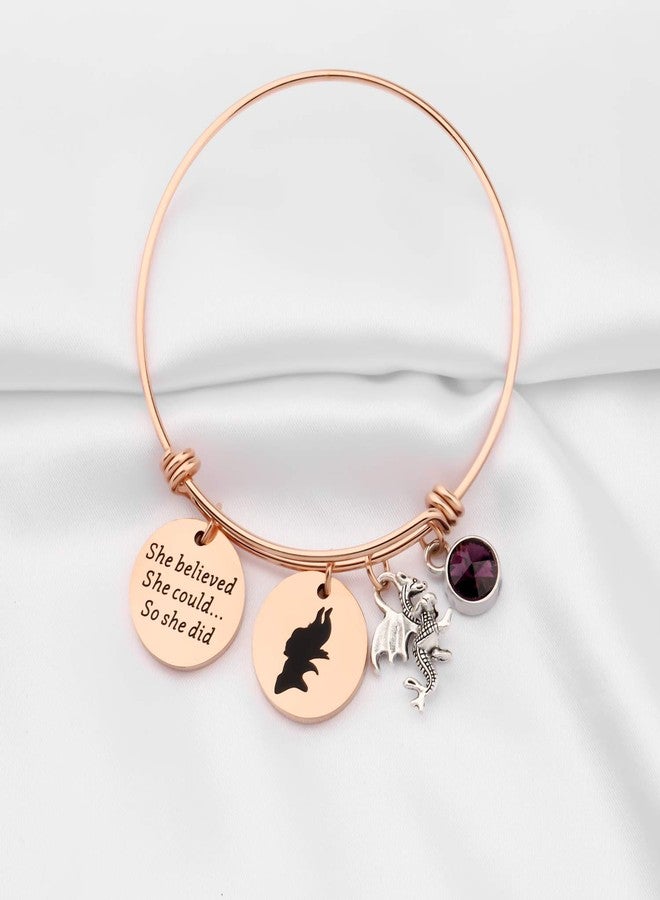 PLITI Funny Movie Inspired Jewelry Movie Gifts Evil Charm Bracelet Sleeping Princess Movie Inspired Gifts She Believed She Could So She Did Silhouette Bangle (she believed male RG bg) - Image 4