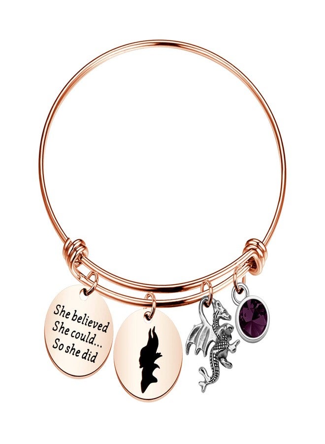 PLITI Funny Movie Inspired Jewelry Movie Gifts Evil Charm Bracelet Sleeping Princess Movie Inspired Gifts She Believed She Could So She Did Silhouette Bangle (she believed male RG bg) - Image 1