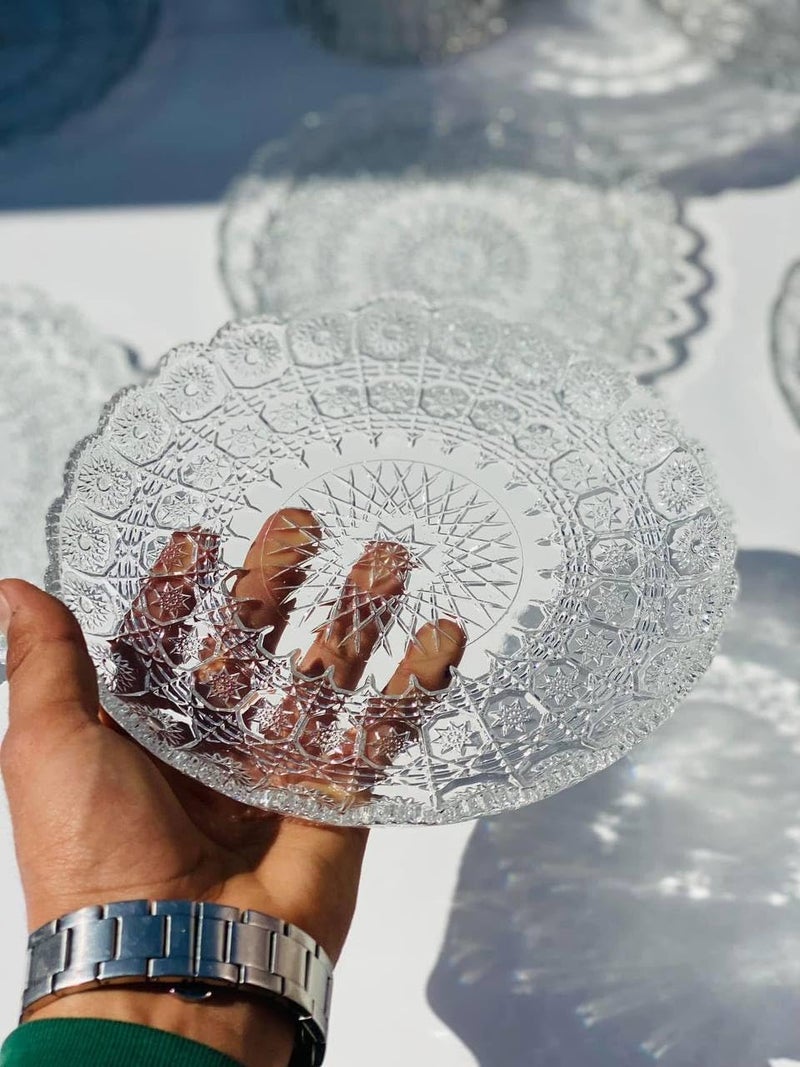 Cake stand with crystal base and 6 serving plates. - Image 3