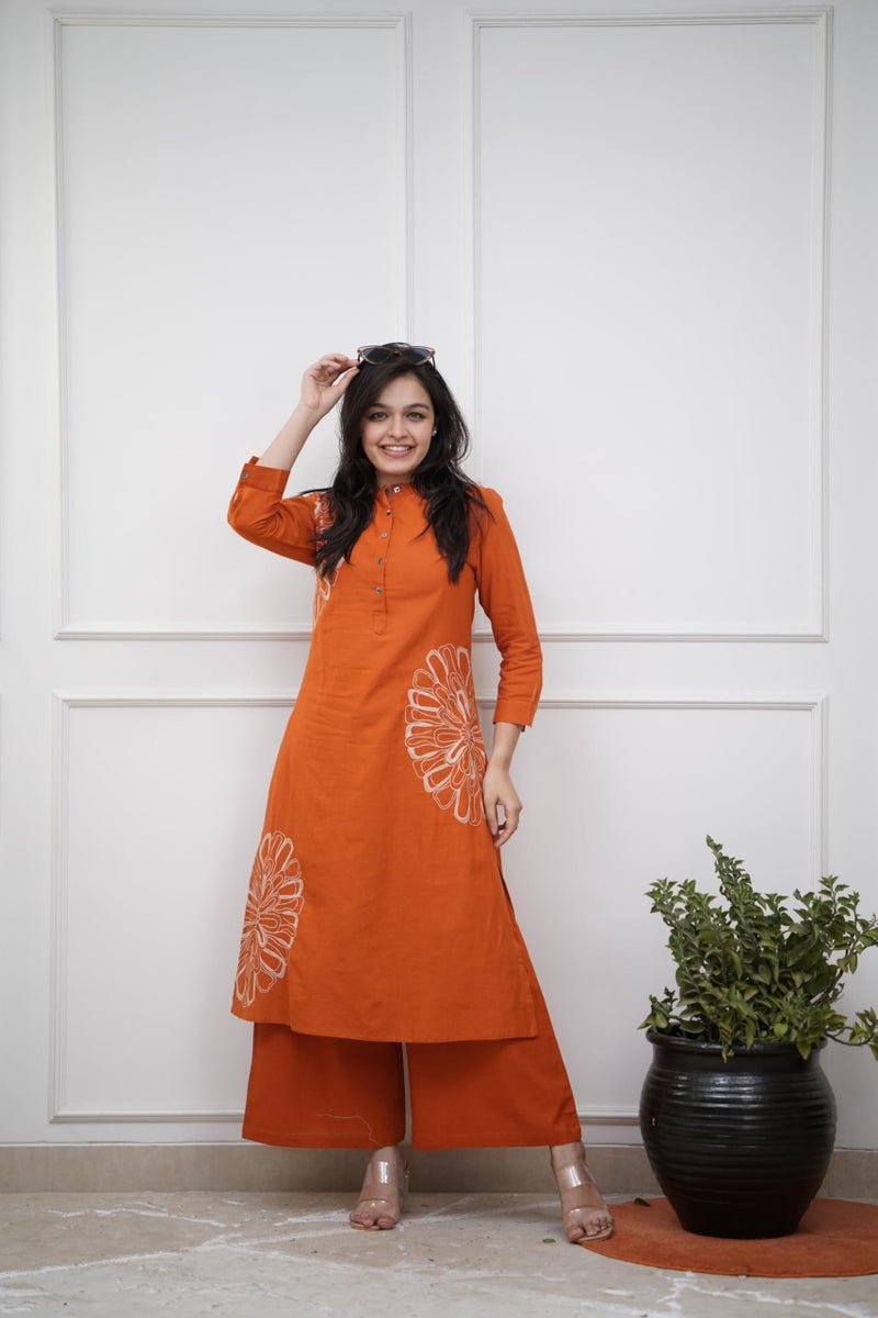 GoSriKi Women's Rayon Viscose Straight Embroidery Kurta with Palazzo (Bhagan Orange-GS_XXL_Orange_XX-Large) - Image 4