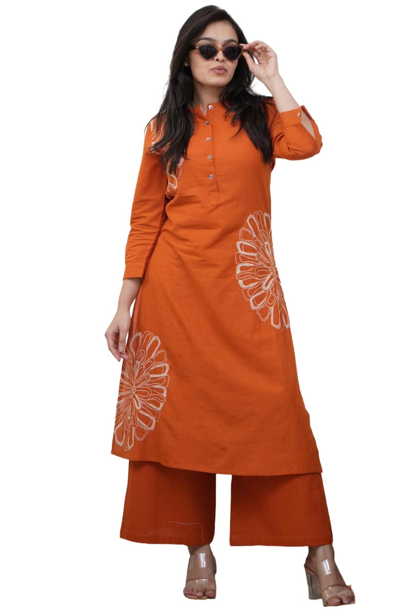 GoSriKi Women's Rayon Viscose Straight Embroidery Kurta with Palazzo (Bhagan Orange-GS_XXL_Orange_XX-Large) - Image 1