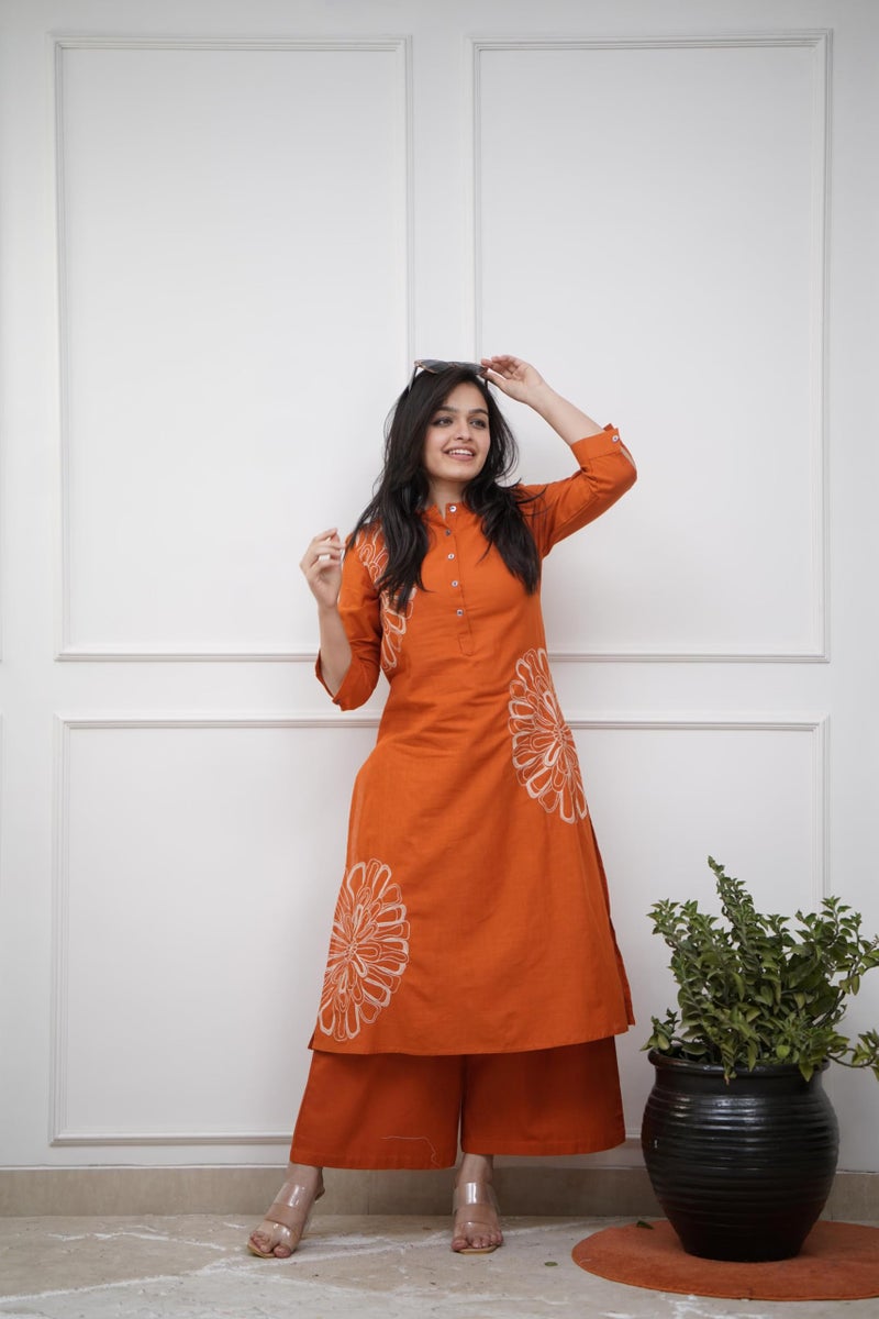 GoSriKi Women's Rayon Viscose Straight Embroidery Kurta with Palazzo (Bhagan Orange-GS_XXL_Orange_XX-Large) - Image 3