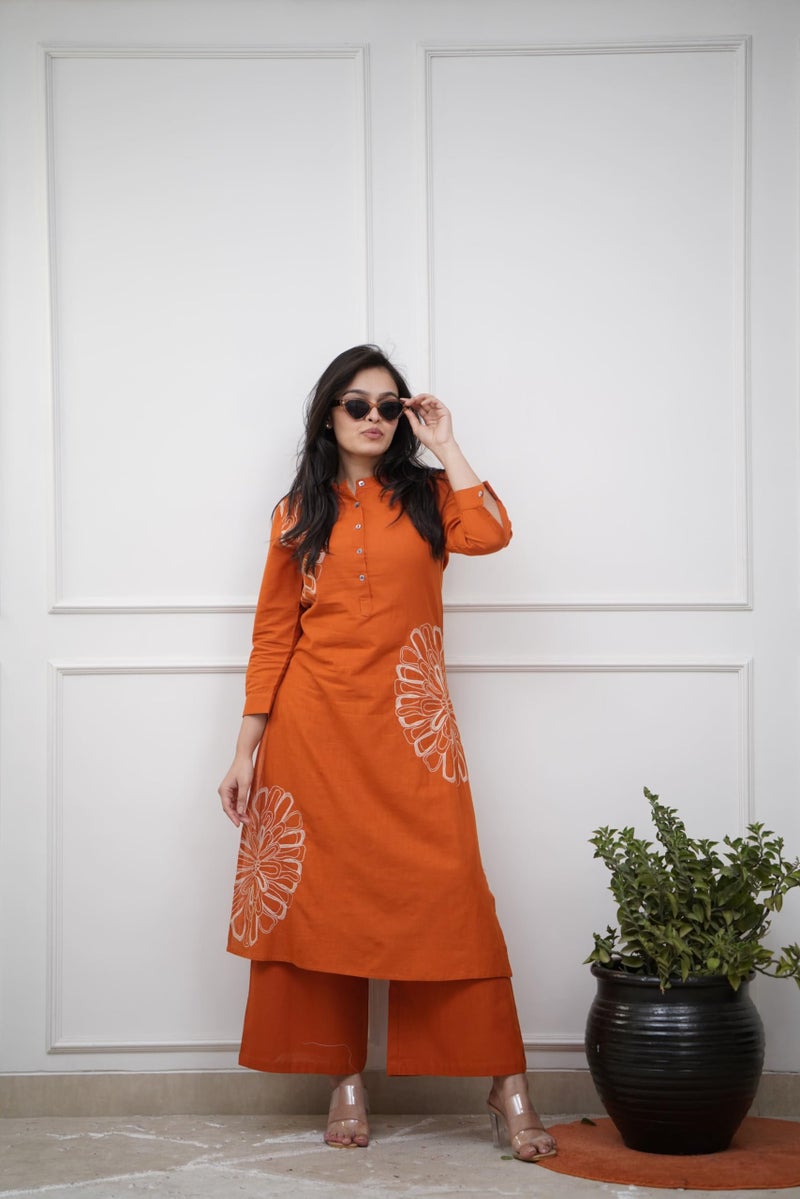 GoSriKi Women's Rayon Viscose Straight Embroidery Kurta with Palazzo (Bhagan Orange-GS_XXL_Orange_XX-Large) - Image 2