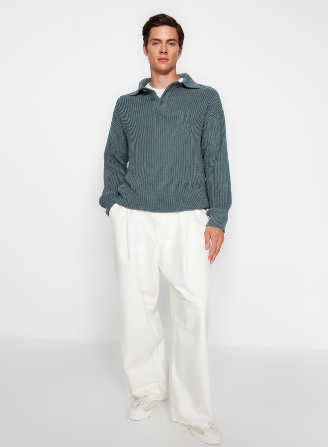 trendyol سويت شيرت بولو كولار واسع مقاس كبير للرجال والنساء مضاد للتقشر من البوليستر الأساسي - Image 4