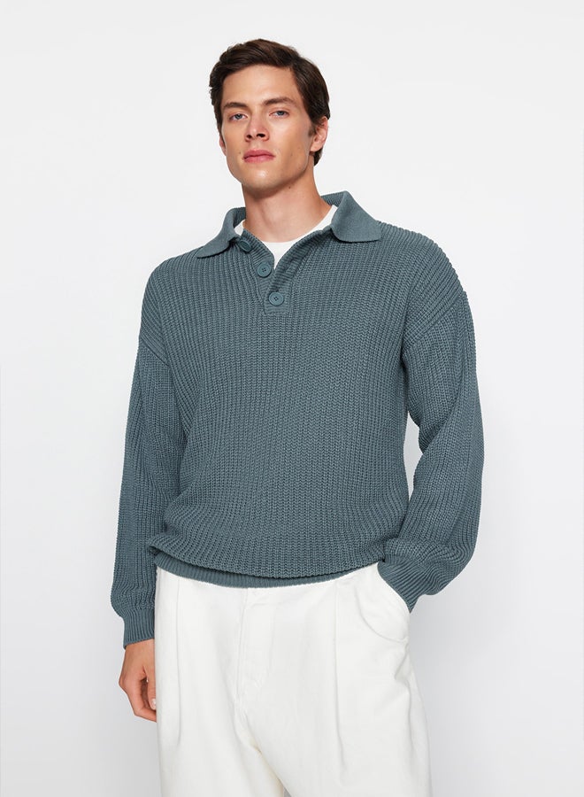 trendyol سويت شيرت بولو كولار واسع مقاس كبير للرجال والنساء مضاد للتقشر من البوليستر الأساسي - Image 1