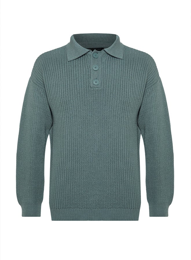 trendyol سويت شيرت بولو كولار واسع مقاس كبير للرجال والنساء مضاد للتقشر من البوليستر الأساسي - Image 5