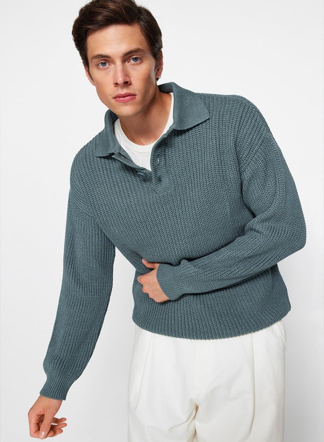 trendyol سويت شيرت بولو كولار واسع مقاس كبير للرجال والنساء مضاد للتقشر من البوليستر الأساسي - Image 3