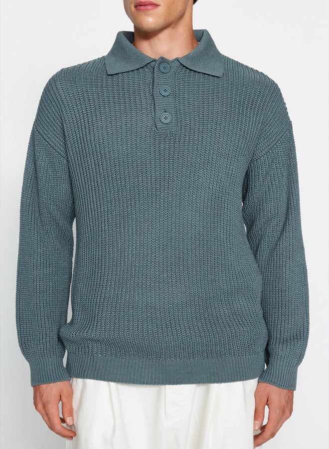 trendyol سويت شيرت بولو كولار واسع مقاس كبير للرجال والنساء مضاد للتقشر من البوليستر الأساسي - Image 2