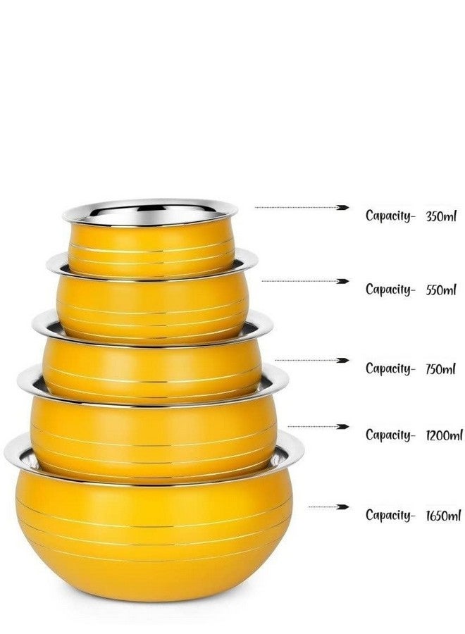 Nirvika Stainless Steel Handi Set Cooking Bowl, Biryani Milk Pot pan, 350 ml, 550 ml, 750 ml, 1200 ml, 1650 ml, 5 Piece (Powder Coating Handi Yellow) - Image 5