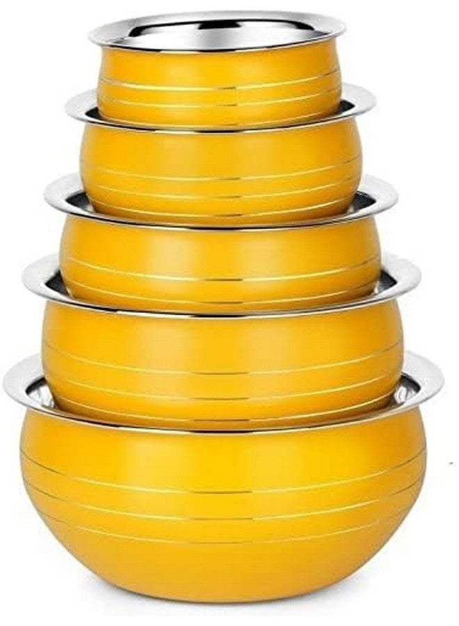 Nirvika Stainless Steel Handi Set Cooking Bowl, Biryani Milk Pot pan, 350 ml, 550 ml, 750 ml, 1200 ml, 1650 ml, 5 Piece (Powder Coating Handi Yellow) - Image 2