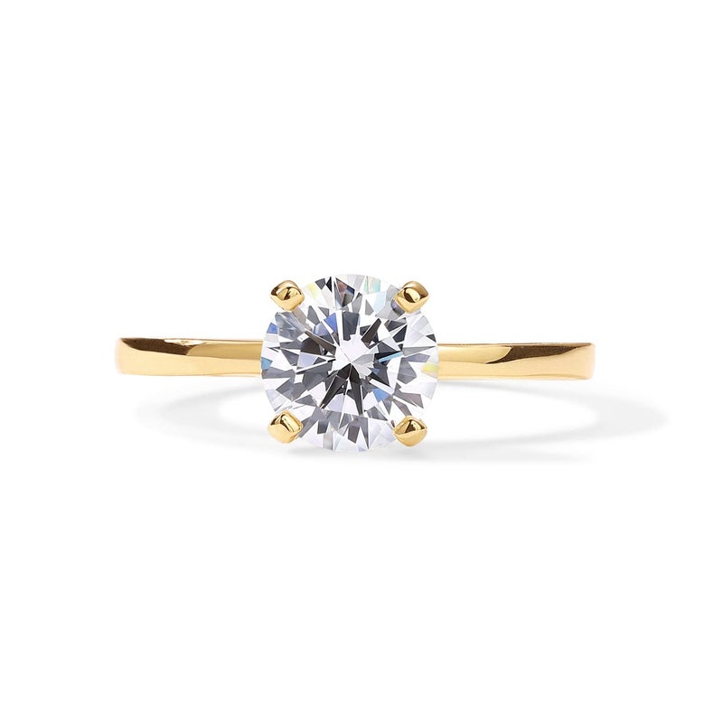 PAVOI 14K Sterling Silver Yellow Gold Plated Round Cut Solitare 1.5 CT Moissanite Engagement Ring and Promise Ring for Women - Size 6.5 - Image 3