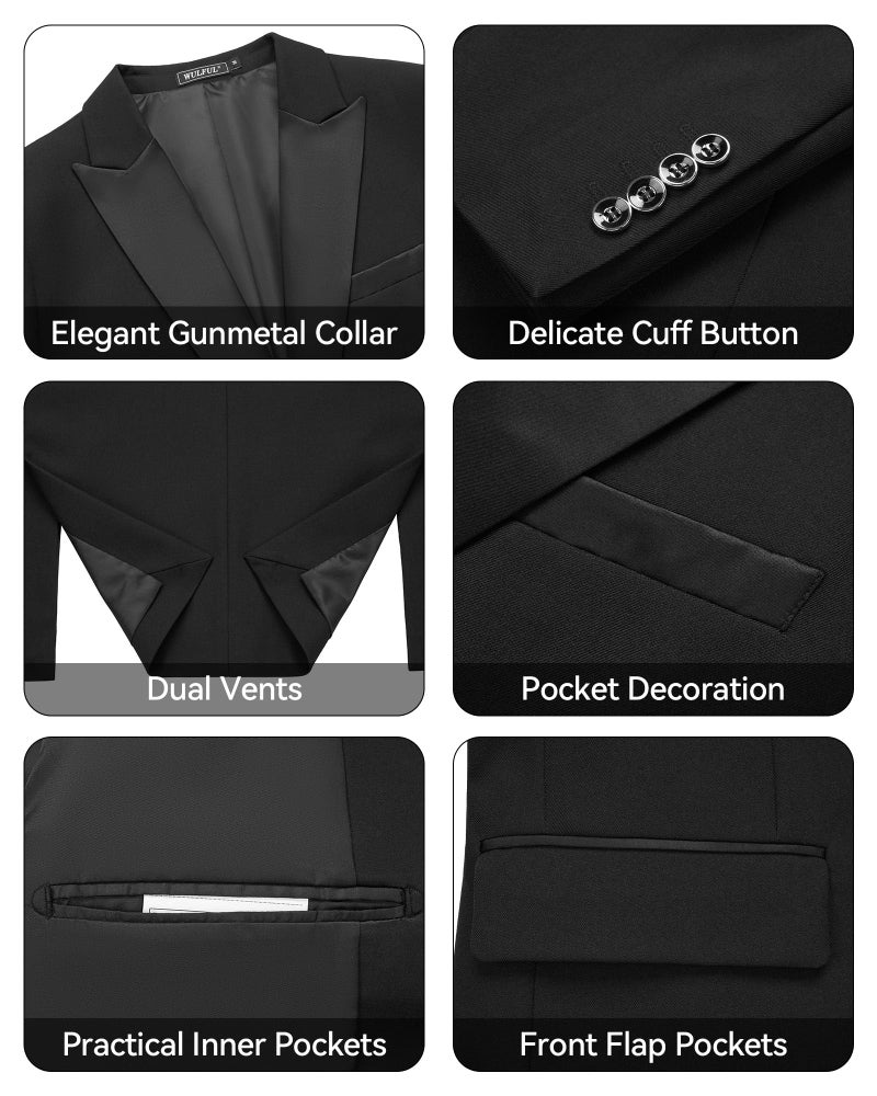 WULFUL Men's 3 Piece Suits Slim Fit Tuxedo Suit Set Double Breasted Suit Jacket Vest Pants Set for Wedding Prom Black - Image 5
