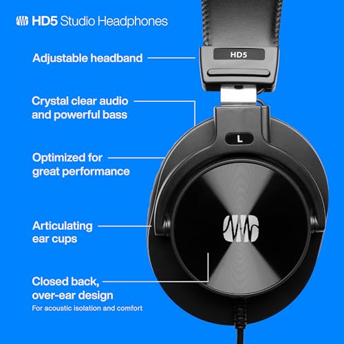 PreSonus HD5 Professional Monitoring Headphones —Wired, Closed-Back, Over-Ear Studio Recording Headphones for Professional Mixing and Monitoring - Image 3