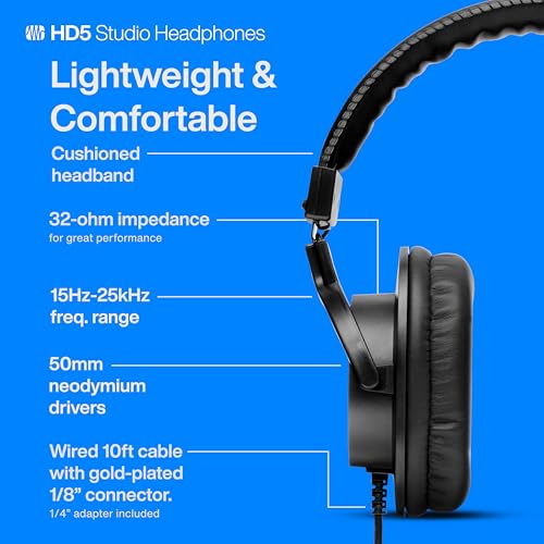 PreSonus HD5 Professional Monitoring Headphones —Wired, Closed-Back, Over-Ear Studio Recording Headphones for Professional Mixing and Monitoring - Image 4