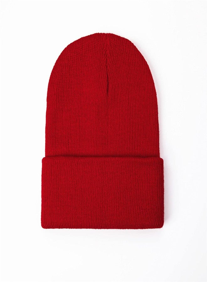 Saferin Acrylic 1 & 2 Packs Unisex Beanie Hat for Men and Women Warm Elasticity Knit Winter Ski Cuffed Plain Hats Cap, Red, Medium - Image 2