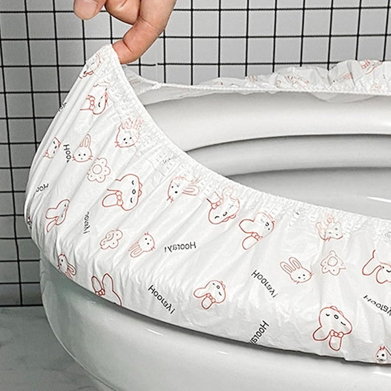 أغطية مقاعد المرحاض المطبوعة ذات الطبقة المزدوجة 100 قطعة صديقة للسفر وصحية - Image 5