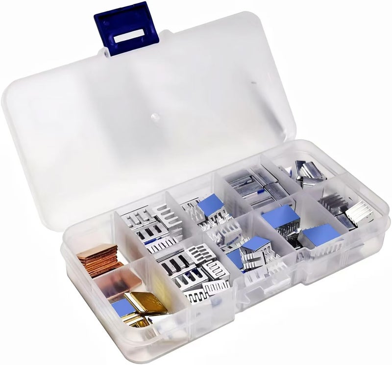 Pastall 100 PCS (8 Different Sizes) Heatsink Kit with Conductive Adhesive Tape, Aluminum Heat Sinks Cooler and Copper Heat Sink for Raspberry Pi A B B+ 2/3/4/5 - Image 1