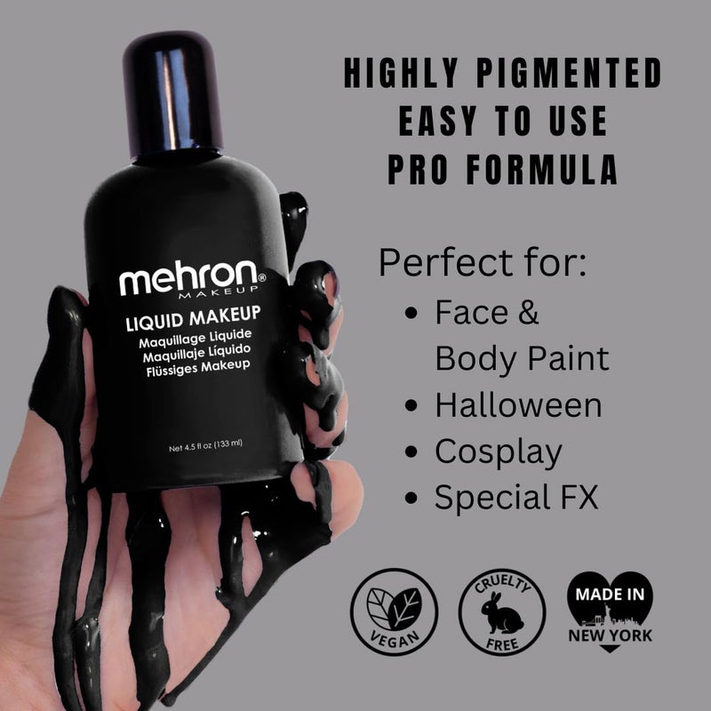 Mehron Makeup Liquid Makeup | Face Paint and Body Paint Perfect for Halloween, Cosplay I Air Brush Compatible 4.5 oz (133 ml) (Black) - Image 2
