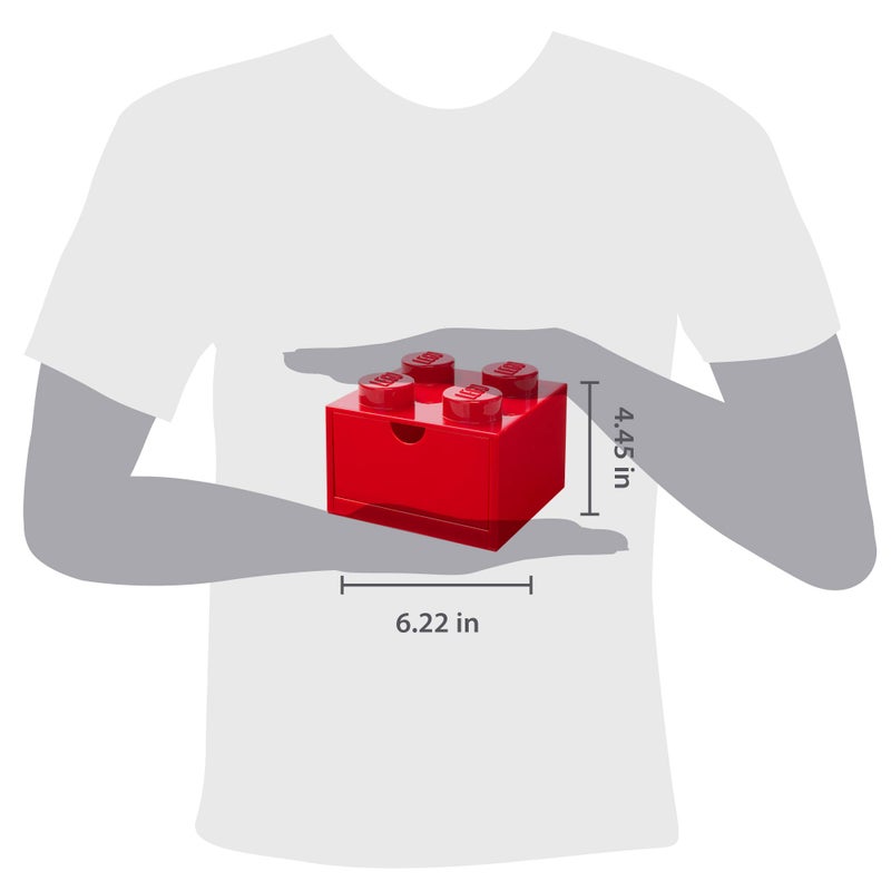 Room Copenhagen LEGO Storage Brick 4 Desk Drawer, 4-Stud Stackable Tabletop Storage Box, 6.2 x 6.2 x 4.4 In, Red - Image 3