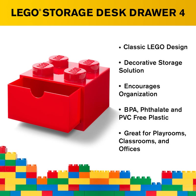 Room Copenhagen LEGO Storage Brick 4 Desk Drawer, 4-Stud Stackable Tabletop Storage Box, 6.2 x 6.2 x 4.4 In, Red - Image 5