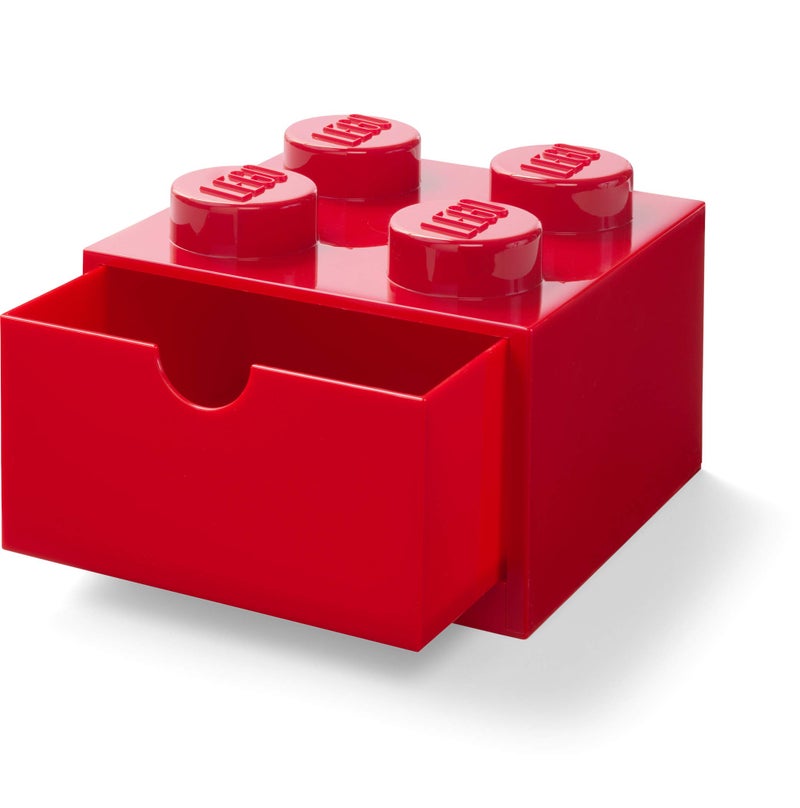 Room Copenhagen LEGO Storage Brick 4 Desk Drawer, 4-Stud Stackable Tabletop Storage Box, 6.2 x 6.2 x 4.4 In, Red - Image 1