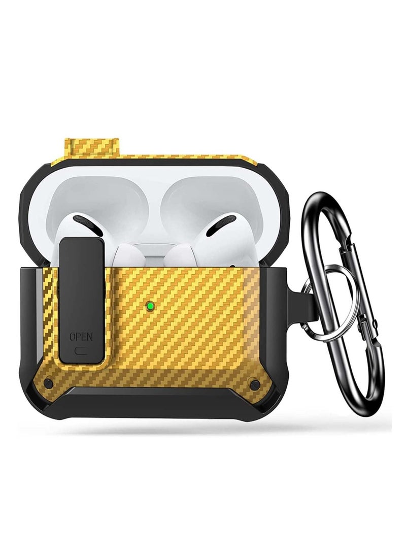 Airpods 2 Case Cover for Women Men, Military Automatic Security Locking Clip Case for Airpods 2rd  Front LED Visible Yellow - Image 1