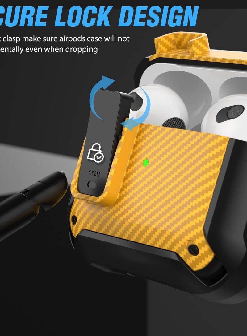 Airpods 2 Case Cover for Women Men, Military Automatic Security Locking Clip Case for Airpods 2rd  Front LED Visible Yellow - Image 2