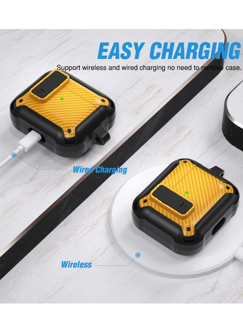Airpods 2 Case Cover for Women Men, Military Automatic Security Locking Clip Case for Airpods 2rd  Front LED Visible Yellow - Image 4