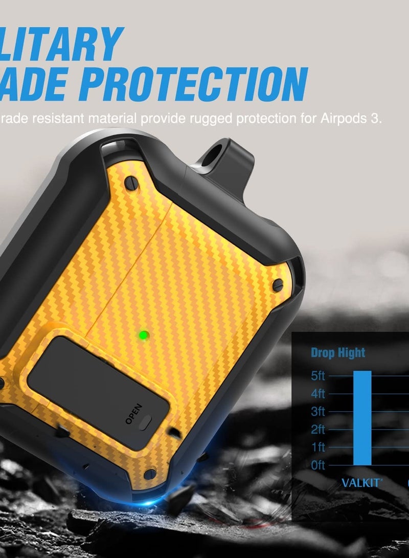 Airpods 2 Case Cover for Women Men, Military Automatic Security Locking Clip Case for Airpods 2rd  Front LED Visible Yellow - Image 3