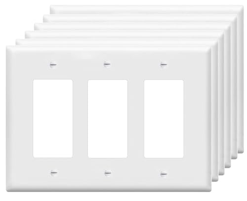 ZEFTV Decorator Wall Plates 3Gang Switch Outlet Electrical Cover Plate Unbreakable Thermoplastic Faceplate for Light Receptacle Outlet Switch White 6 Pack - Image 1