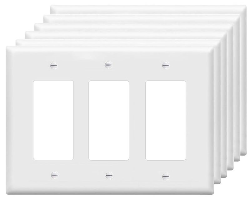 ZEFTV Decorator Wall Plates 3Gang Switch Outlet Electrical Cover Plate Unbreakable Thermoplastic Faceplate for Light Receptacle Outlet Switch White 6 Pack - Image 2