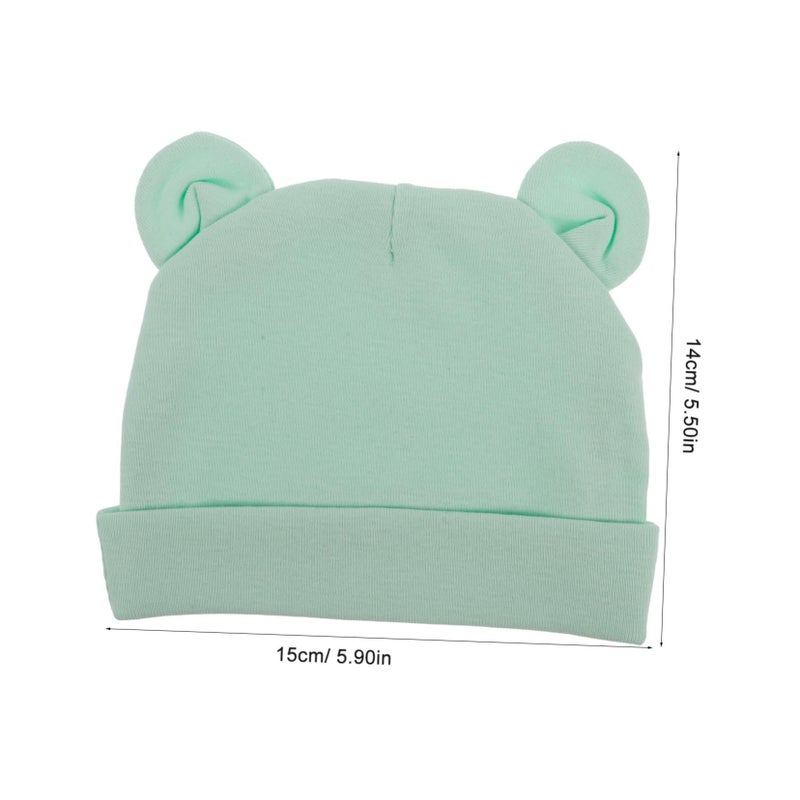 Soft Cotton Beanie Hat With Bear Ears For Newborns Light Green Breathable Cap For Baby Boys Girls Hospital Use - Image 3