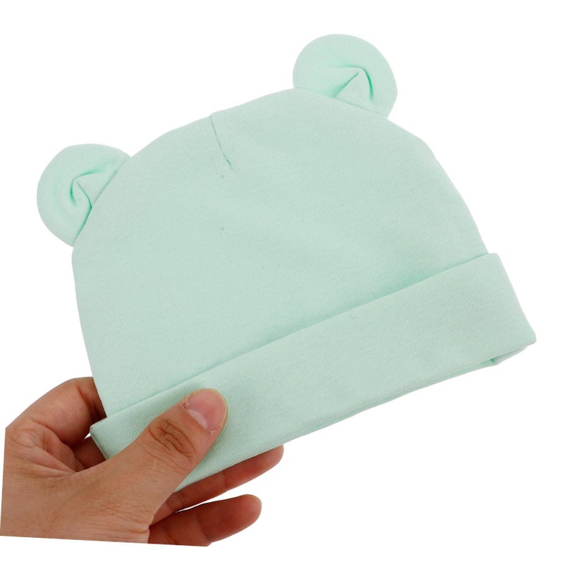 Soft Cotton Beanie Hat With Bear Ears For Newborns Light Green Breathable Cap For Baby Boys Girls Hospital Use - Image 4
