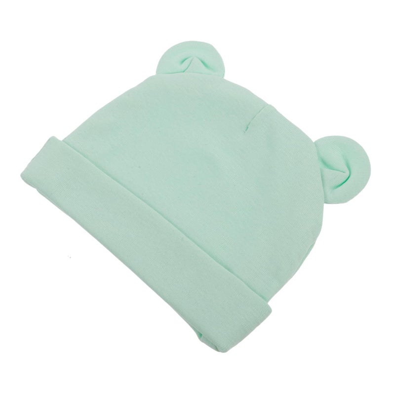 Soft Cotton Beanie Hat With Bear Ears For Newborns Light Green Breathable Cap For Baby Boys Girls Hospital Use - Image 2
