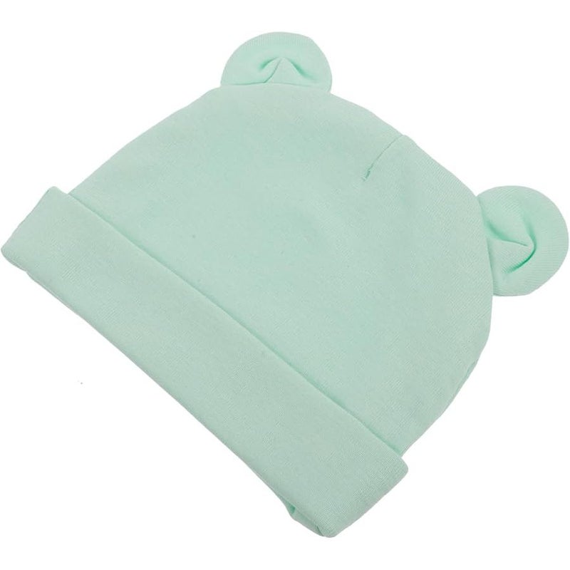 Soft Cotton Beanie Hat With Bear Ears For Newborns Light Green Breathable Cap For Baby Boys Girls Hospital Use - Image 1