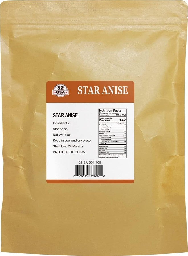 52USA Whole Star Anise 4oz (1 Pack), Non-GMO Verified Dried Chinese Star Anise Pods, Premium Anise Spice for Cooking, Baking, Asian Dishes & Herbal Tea - Image 2