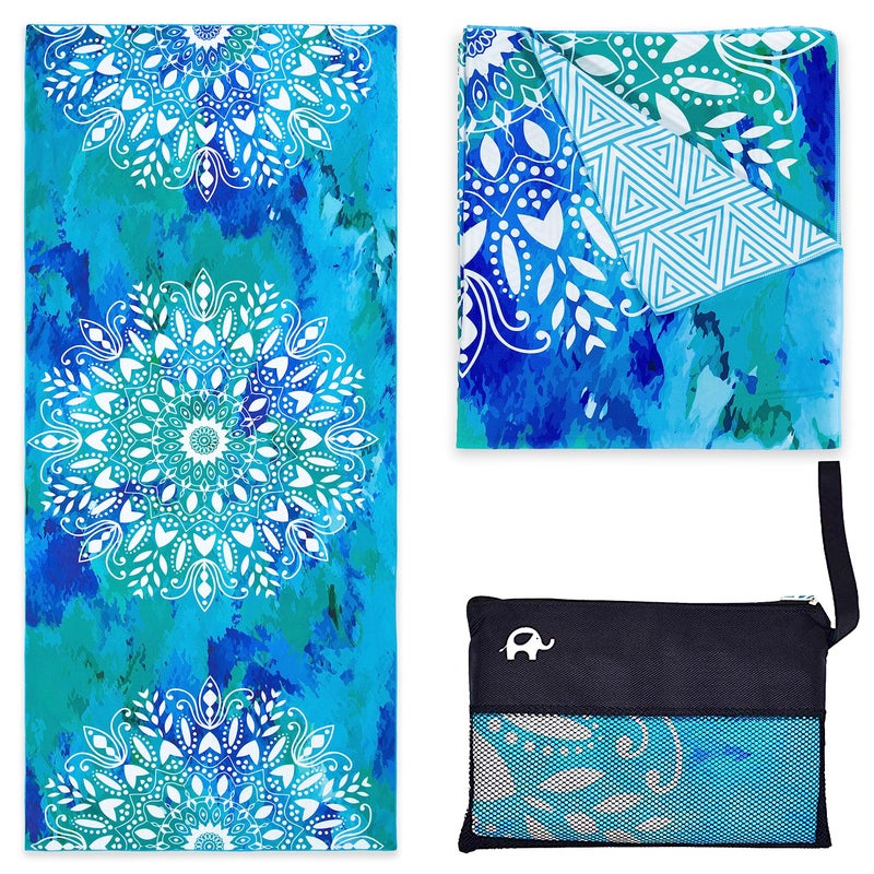 Elite Trend Microfiber Beach Towel for Adults with Bag Extra Large 78x35 inch Lightweight Sand Free Quick Dry Towel for Travel Swimming Yoga Camping Mandala Blue