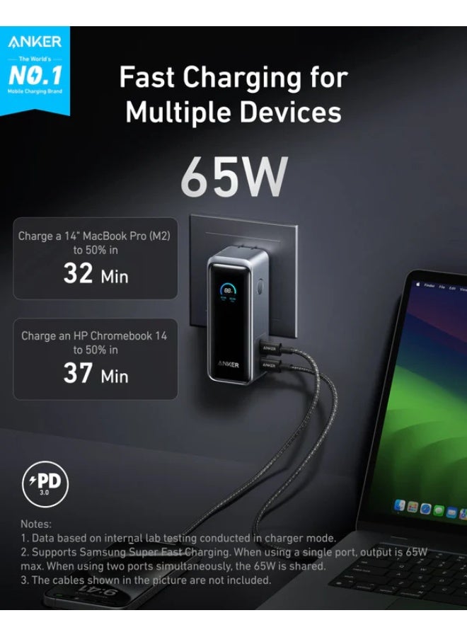 Anker Prime Power Bank A1339 (9600mAh, 65W, Fusion), 2-in-1 Portable Charger and Wall Charger with USB-C and USB-A Ports, High-Speed GaN Fast Charging Battery Pack for Laptops, Smartphones, and Tablets - Image 2