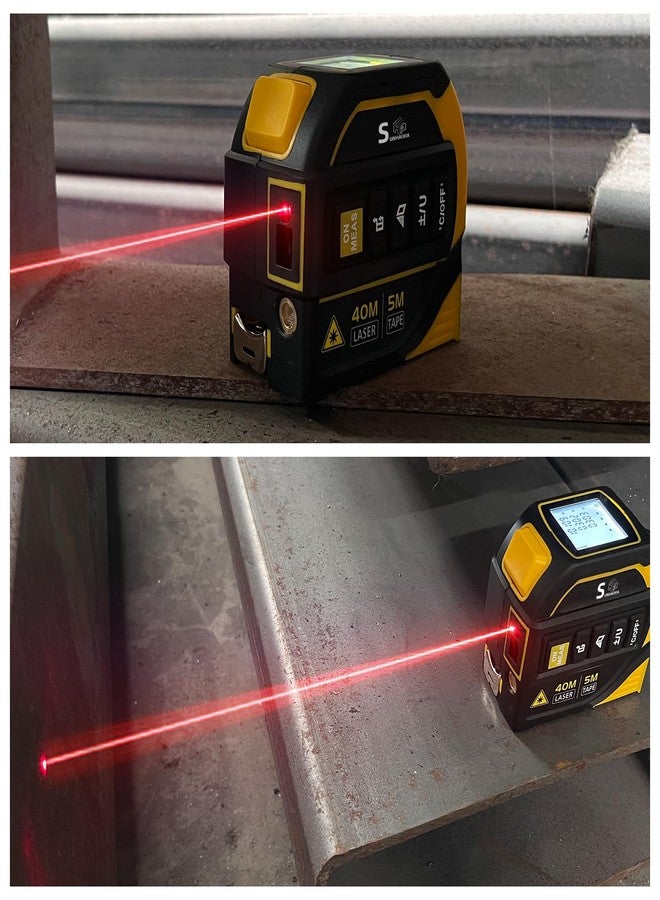 SUNHAIXIA 4 in 1 Laser Tape Measure, 130ft/40m Laser Distance Meter, 16ft/5m AutoLock Tape, Ft/Inch/Fractions/M/mm, Yellow - Image 5