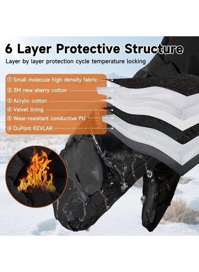 OMECHY Winter Ski Mittens Men & Women Snow Warm Insulated Waterproof Windproof for Cold Weather and Snowboarding with Zipper Pocket - Image 5