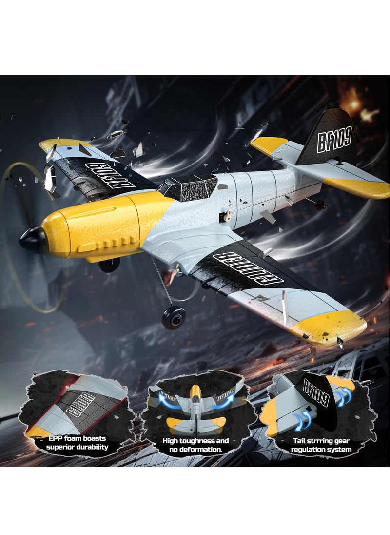 Bukela - RC Plane 3 Channel BF-109 Remote Control Airplane Fighter Toys,2.4GHz 6-axis Gyro Stabilizer RTF Glider Aircraft Plane with 2 Batteries,Easy to Fly for Adults Kids Beginners Boys - Image 1