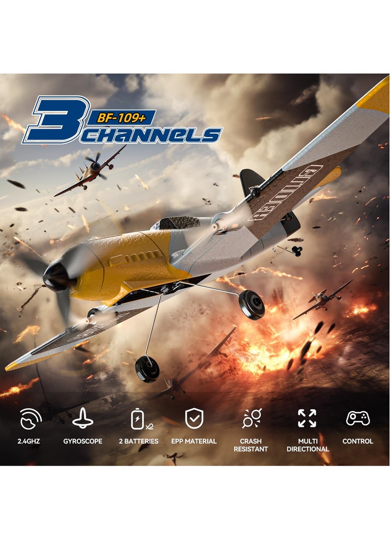 Bukela - RC Plane 3 Channel BF-109 Remote Control Airplane Fighter Toys,2.4GHz 6-axis Gyro Stabilizer RTF Glider Aircraft Plane with 2 Batteries,Easy to Fly for Adults Kids Beginners Boys - Image 1